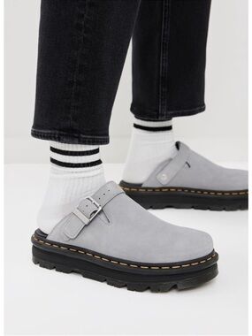 Dr. Martens Gray Zebzag Suede Slingback Platform Slip On